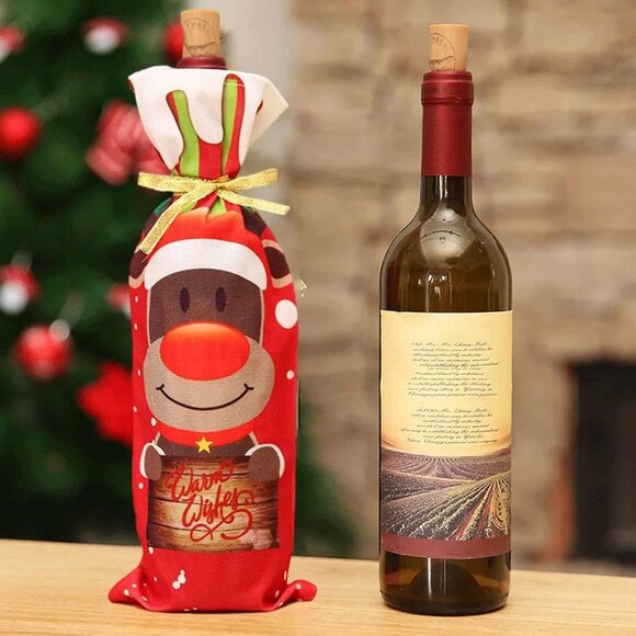 New Christmas Wine Bottle Covers Bags Holiday Wine Bottle decor Snowman & Reinde - Picture 1 of 3